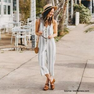 Urban Outfitters Striped Jumpsuit - White and Black